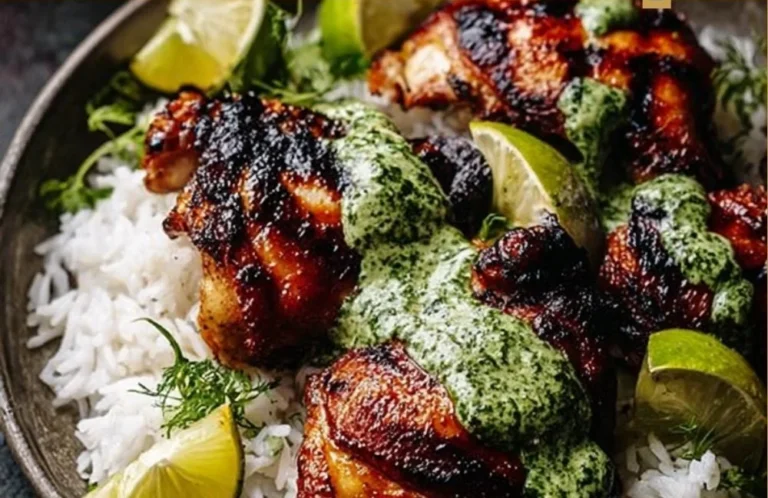 Delicious Peruvian chicken served with creamy green sauce on a plate