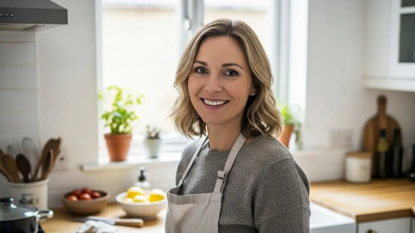 Carla Carter, recipe author at RecipesCabin, photographed in a cozy home kitchen with a friendly, approachable expression.