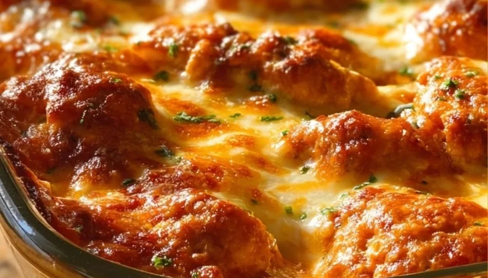 Cottage Cheese Chicken Parmesan Bowl with chicken, cottage cheese, and marinara sauce.