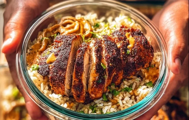 Creamy Cajun chicken and rice bowl served in a vibrant dish.