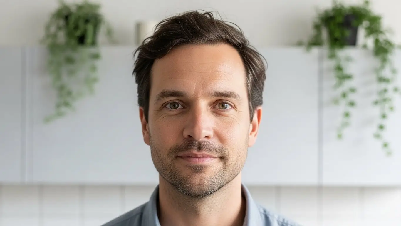 Daniel Brooks, recipe contributor at RecipesCabin, photographed in a bright, minimalist kitchen with natural daylight and a calm, modern home-cooking setting.