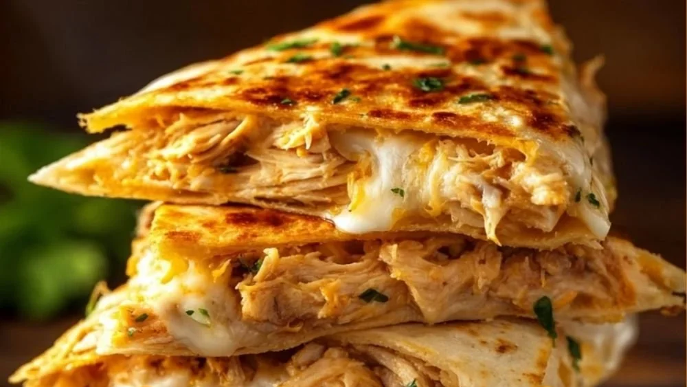 High-protein chicken ranch quesadilla served with fresh ingredients