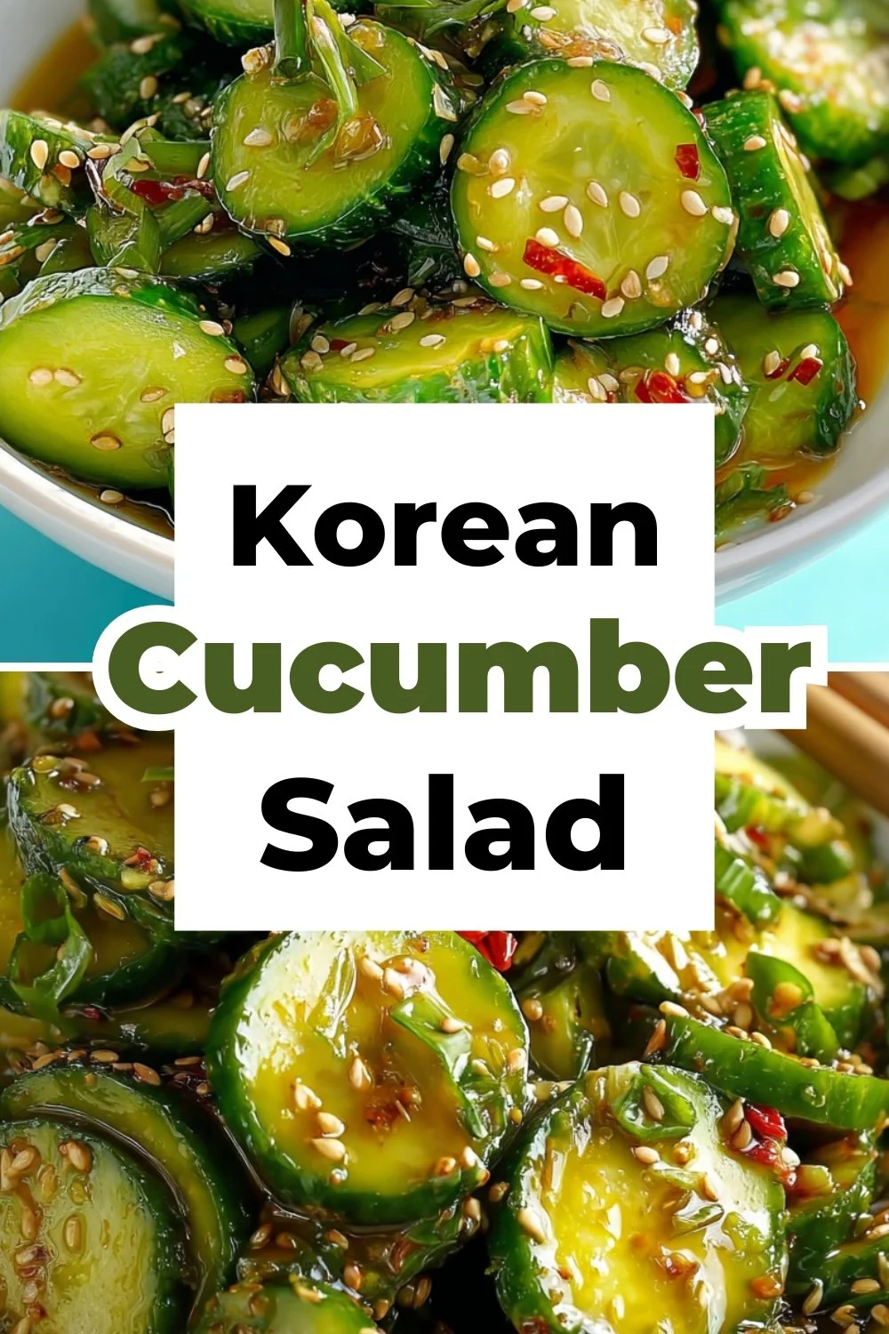 Fresh Korean Cucumber Salad in a bowl with sesame seeds and chili flakes
