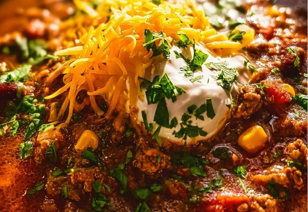 Delicious bowl of Taco Soup garnished with fresh herbs and toppings
