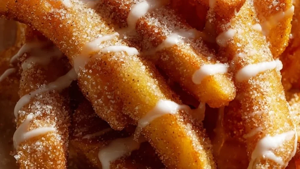 Crispy homemade air fryer apple fries served on a plate.