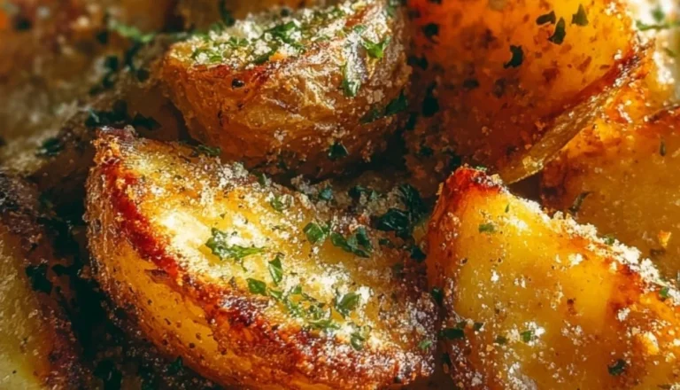 Air fryer baked garlic parmesan potatoes served on a plate
