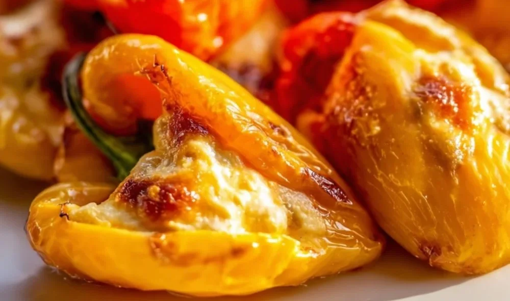 Air Fryer cream cheese stuffed mini peppers on a plate