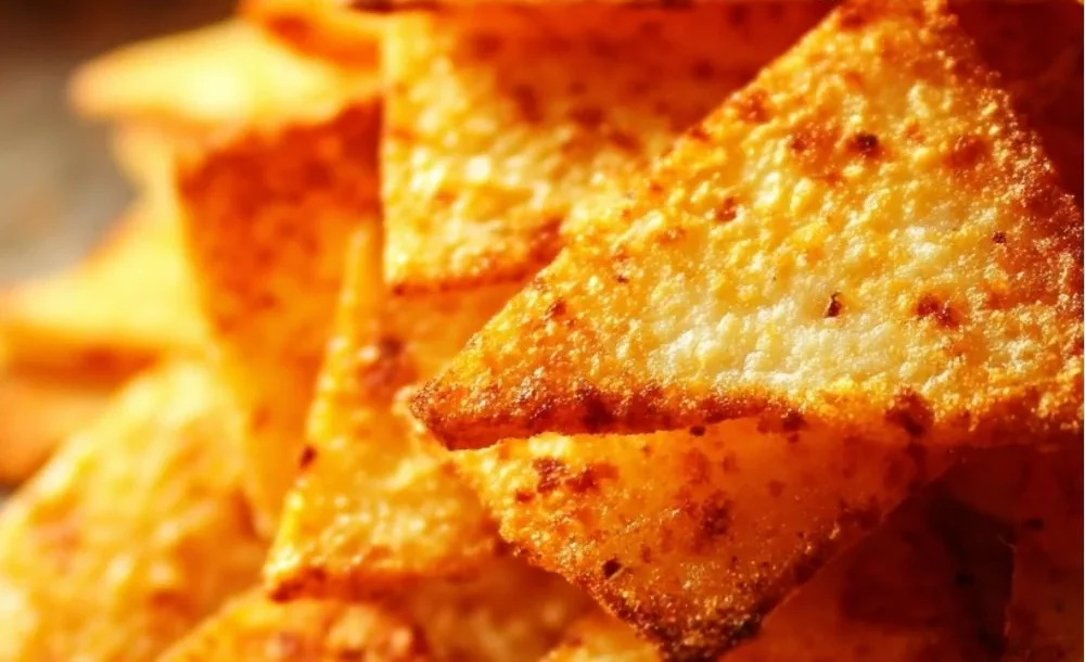 Baked cottage cheese chips served on a plate as a healthy snack option