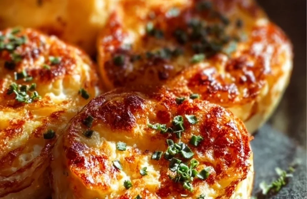Baked cottage cheese eggs topped with herbs in a ceramic dish