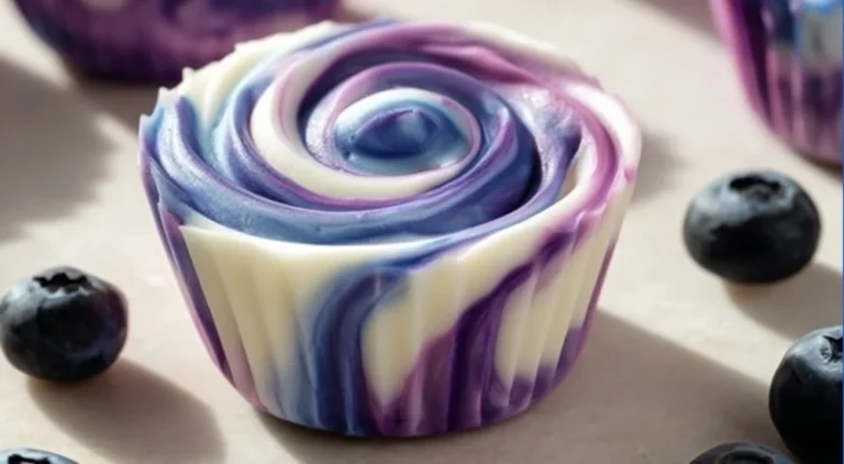 Blueberry Swirl Yogurt Bites snack in a bowl with fresh blueberries around