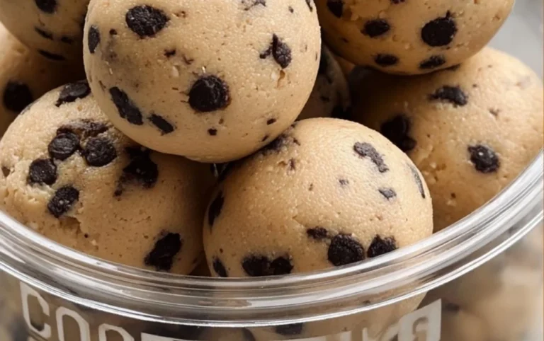 Delicious cookie dough protein balls on a plate, a healthy sweet treat.