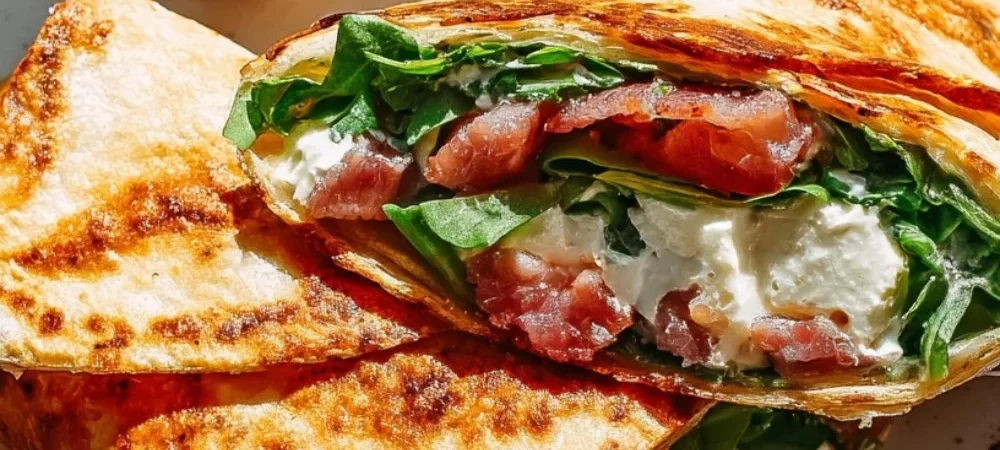 Healthy cottage cheese wraps filled with fresh vegetables and spices.