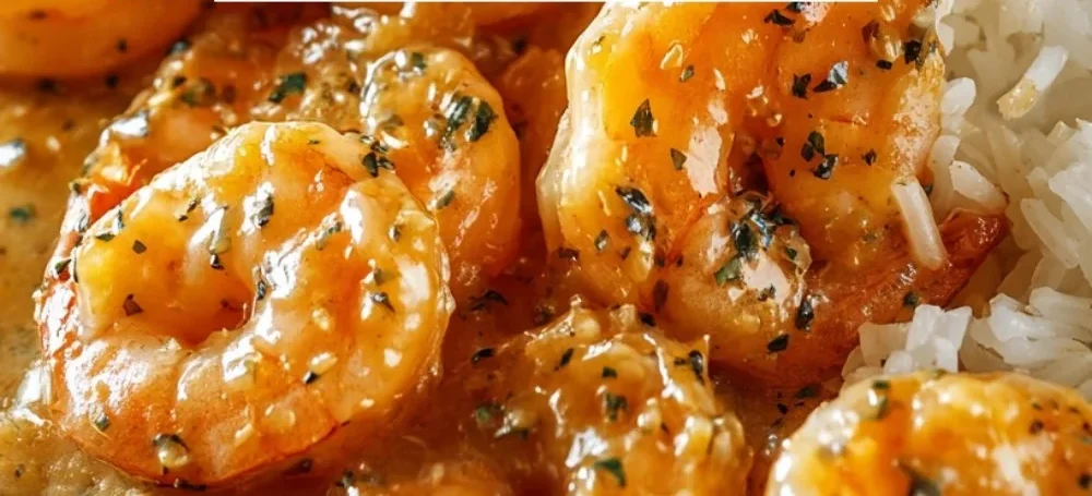 Delicious creamy garlic shrimp dish with herbs and spices.