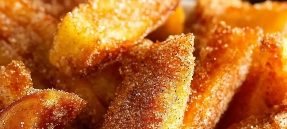 Crispy air fryer apple fries served on a plate