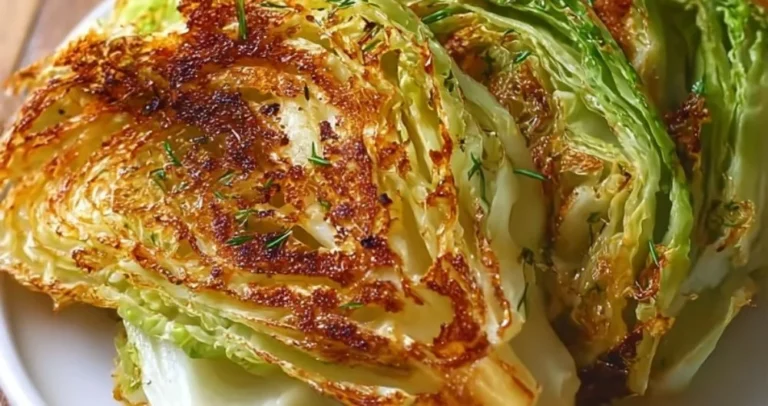 Crispy air fryer cabbage wedges served on a plate with seasoning