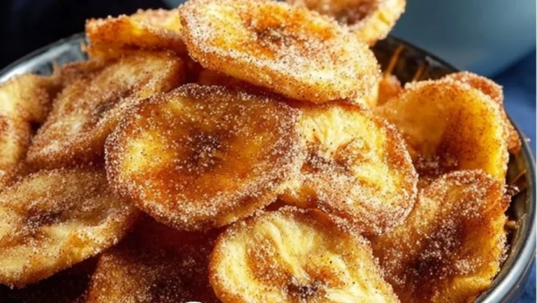 Bowl of crispy cinnamon sugar banana chips ready to be enjoyed