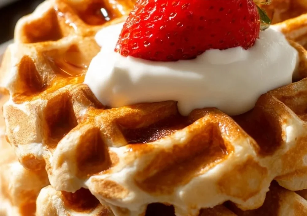 Delicious and nutritious protein waffles stacked with toppings