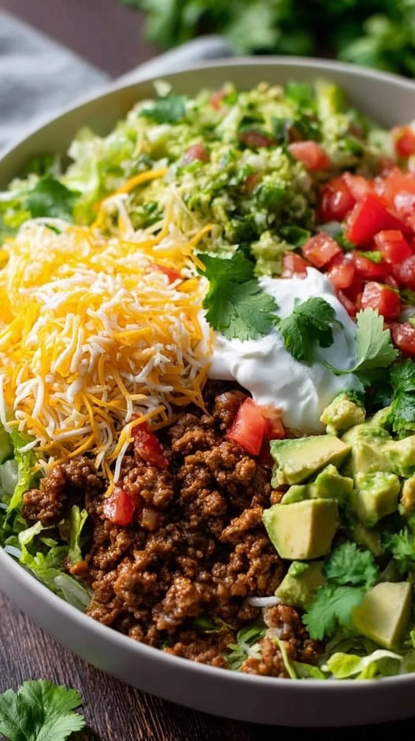 Easy low carb burrito bowl with fresh vegetables and protein-rich ingredients