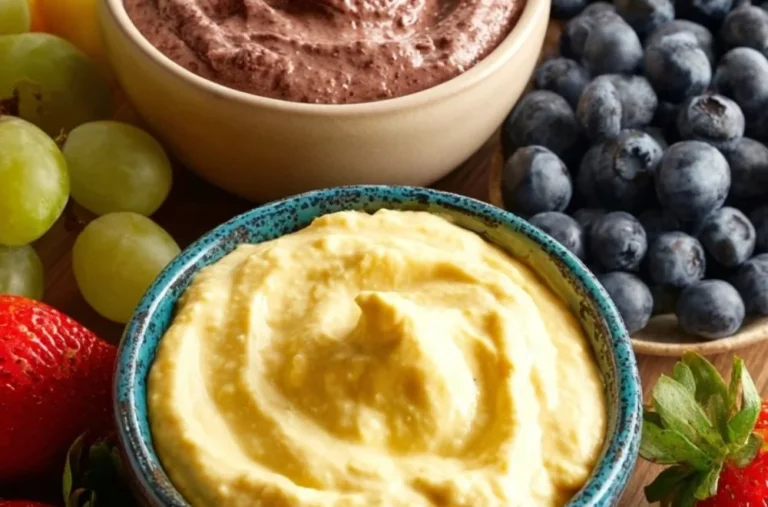 Delicious Greek yogurt fruit dip served with fresh fruit slices.