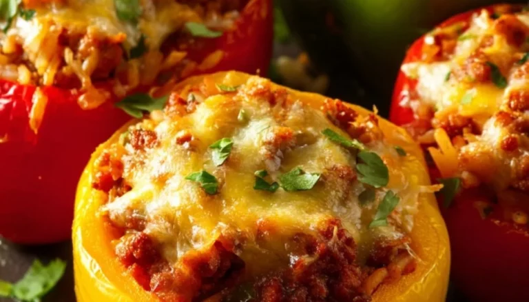 Healthy stuffed bell peppers filled with vegetables and grains on a plate.