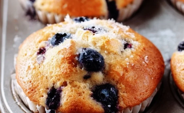 High protein cottage cheese blueberry muffins on a wooden table