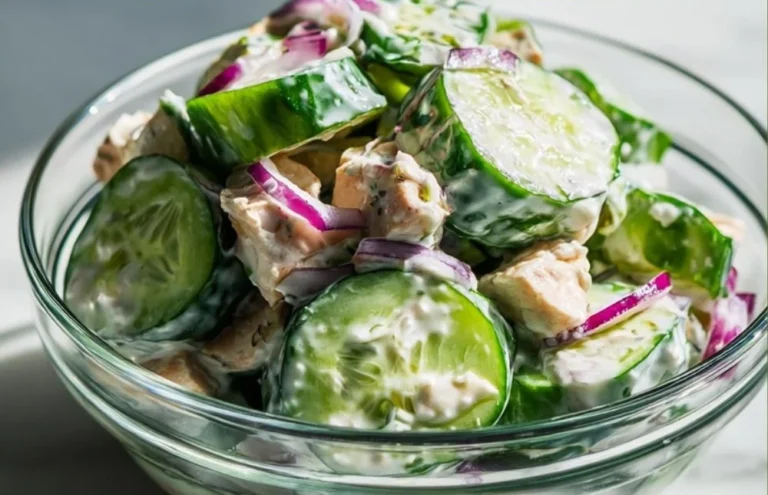 High protein cucumber salad with fresh ingredients and colorful presentation