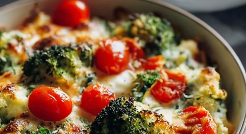 High-protein veggie bake with cottage cheese, packed with nutritious vegetables.
