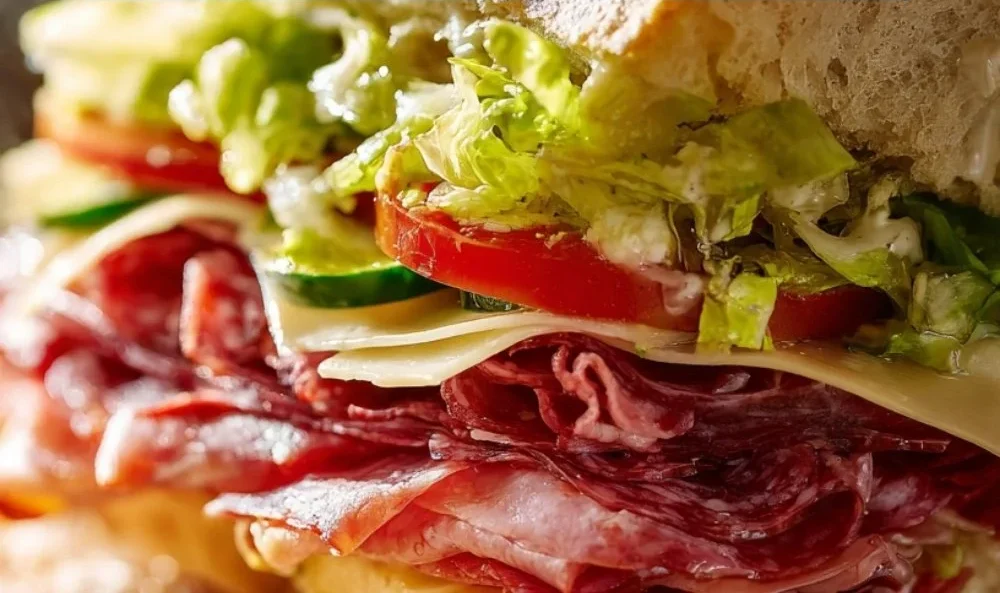 Italian Grinder Salad Sandwich with fresh vegetables and savory dressing