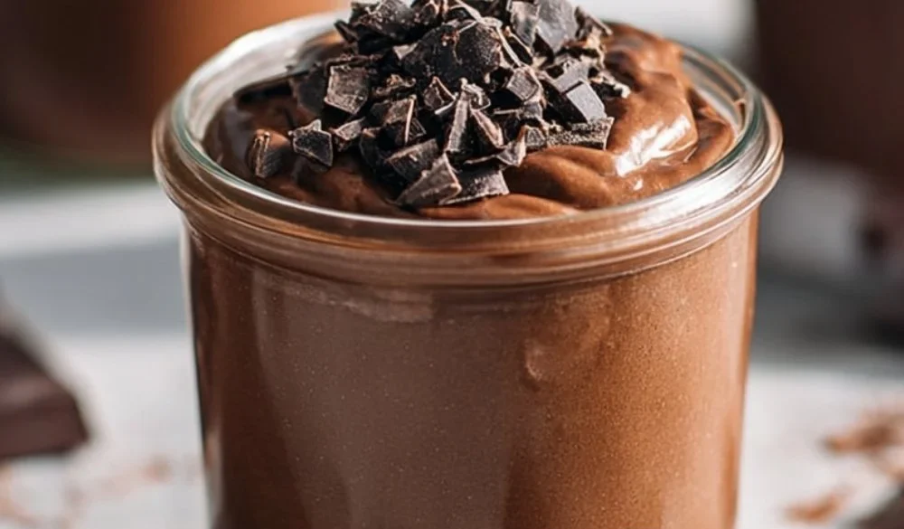 Delicious low-carb chocolate pudding in a bowl with a spoon