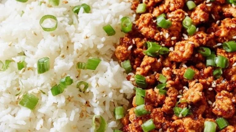 Delicious low carb firecracker ground chicken dish served with colorful vegetables