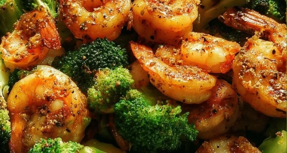 Low carb shrimp and broccoli dish served in a bowl