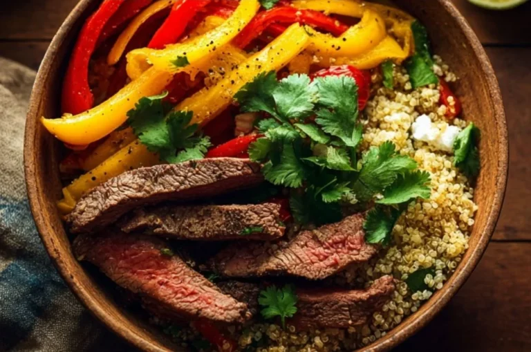 Low Carb Steak Fajita Bowl with colorful veggies and spices for keto diets
