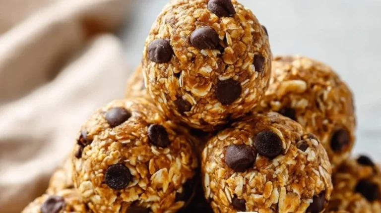 Delicious no-bake peanut butter energy bites on a wooden plate
