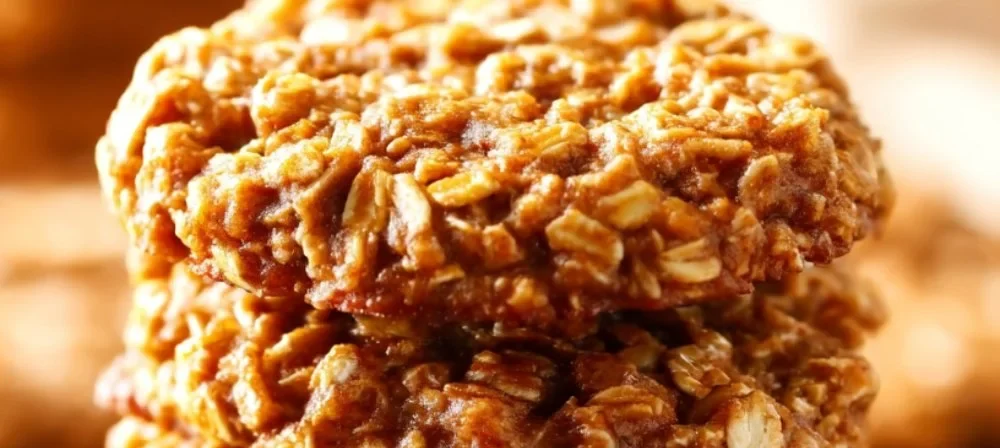 Bowl of protein oatmeal cookies on a wooden table with milk