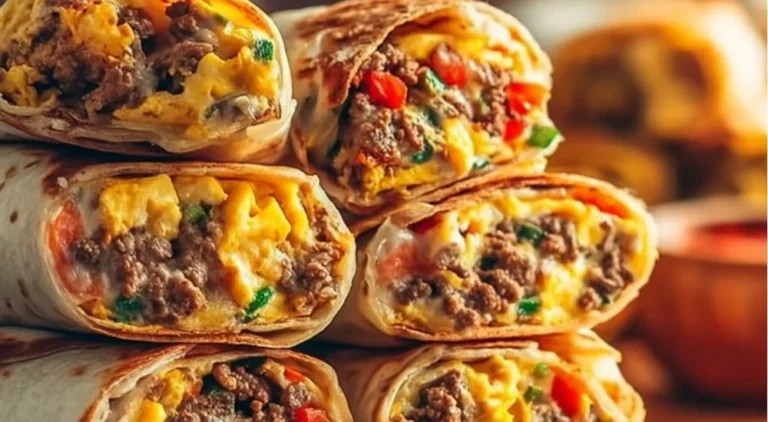 Protein-packed breakfast burritos ready to freeze and reheat for convenience.