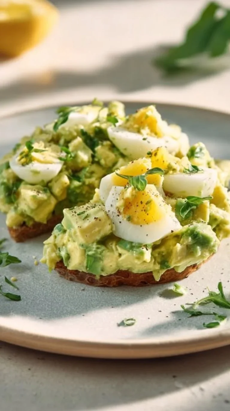 Mediterranean avocado egg salad served in a bowl with fresh herbs