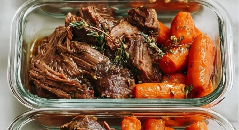 Delicious tender pot roast served with vegetables and gravy