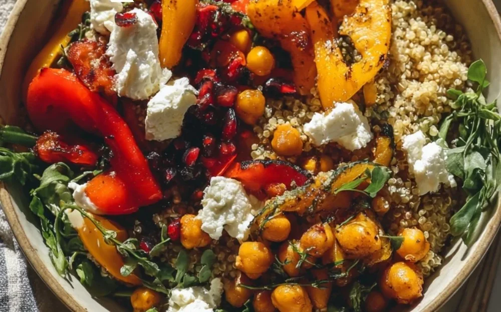 Winter Mediterranean Quinoa Bowl featuring fresh ingredients and vibrant colors