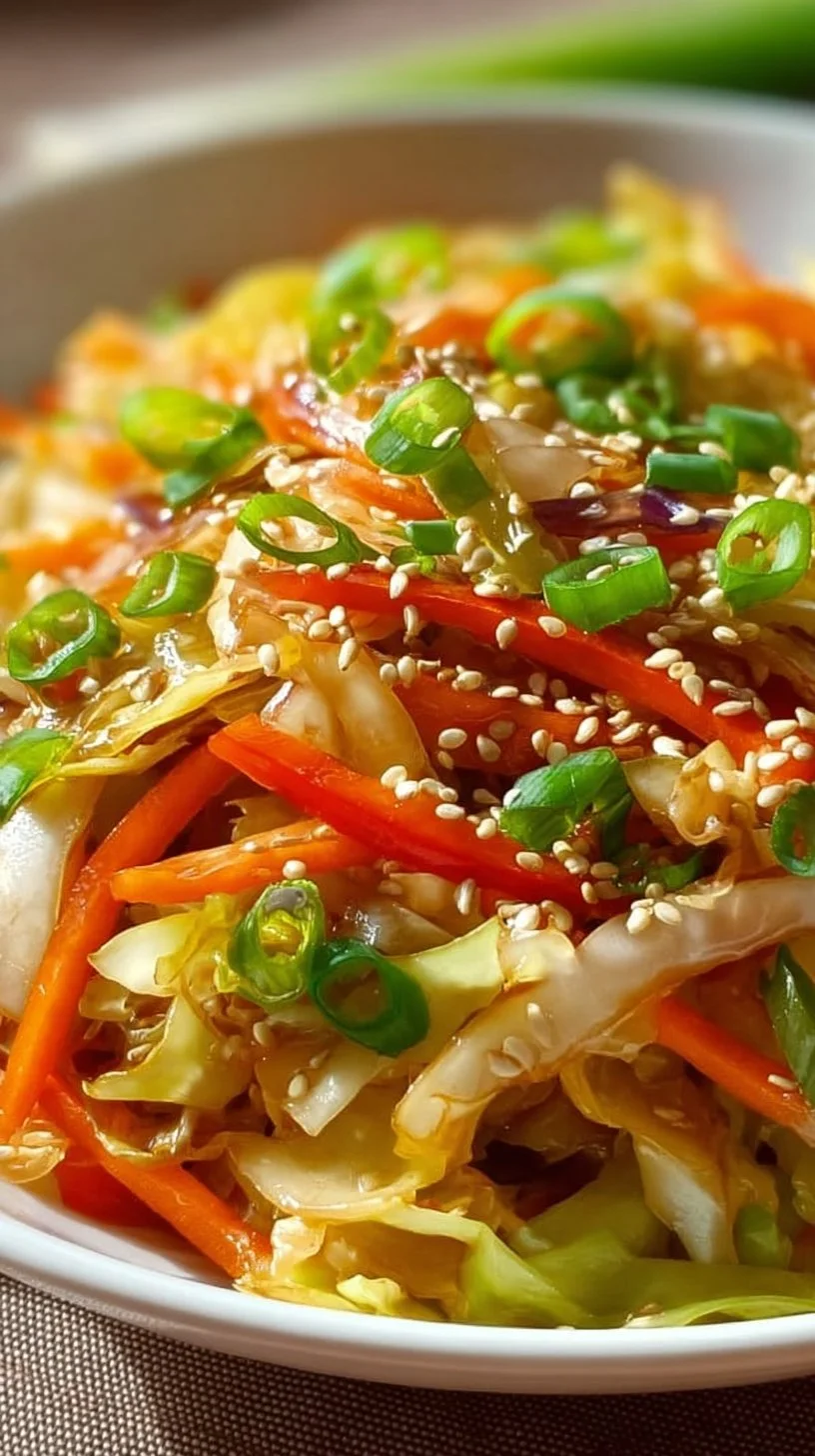 Asian cabbage stir fry featuring colorful vegetables and a savory sauce