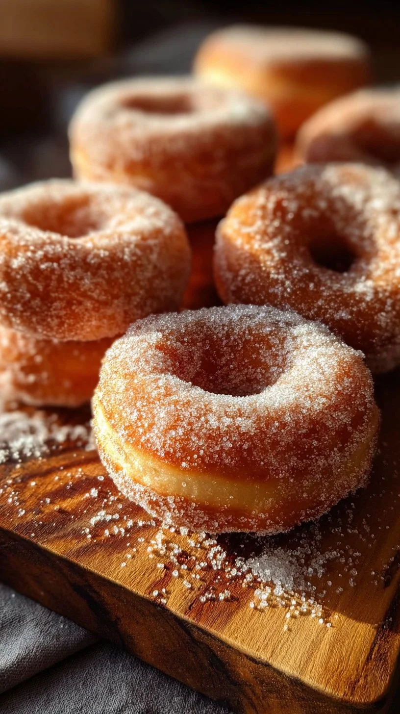 Deliciously baked cinnamon sugar donuts on a rustic plate