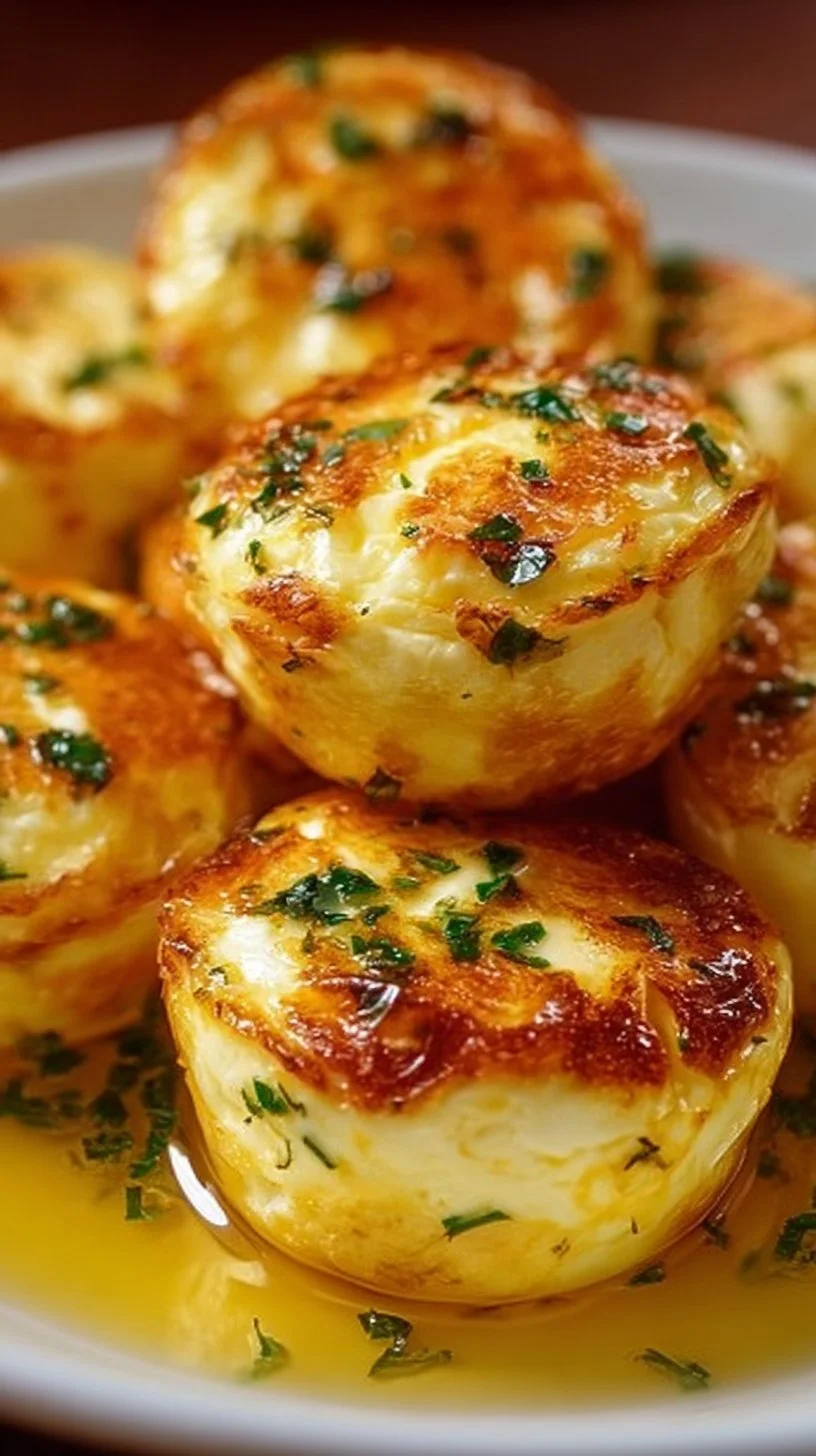 Bowl of Cottage Cheese Egg Bites garnished with herbs