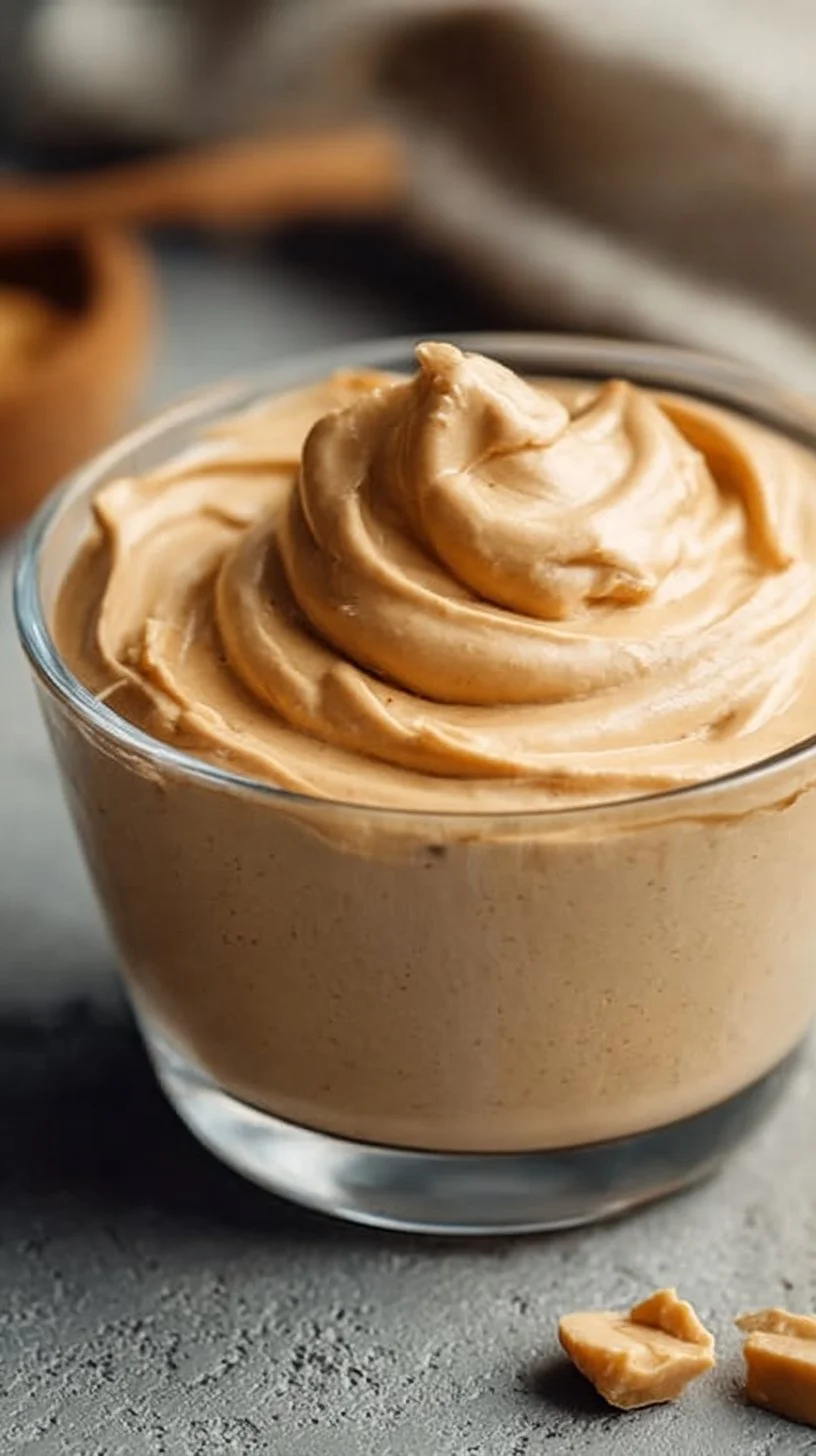 Creamy Cottage Cheese Peanut Butter Mousse served in a bowl with a spoon