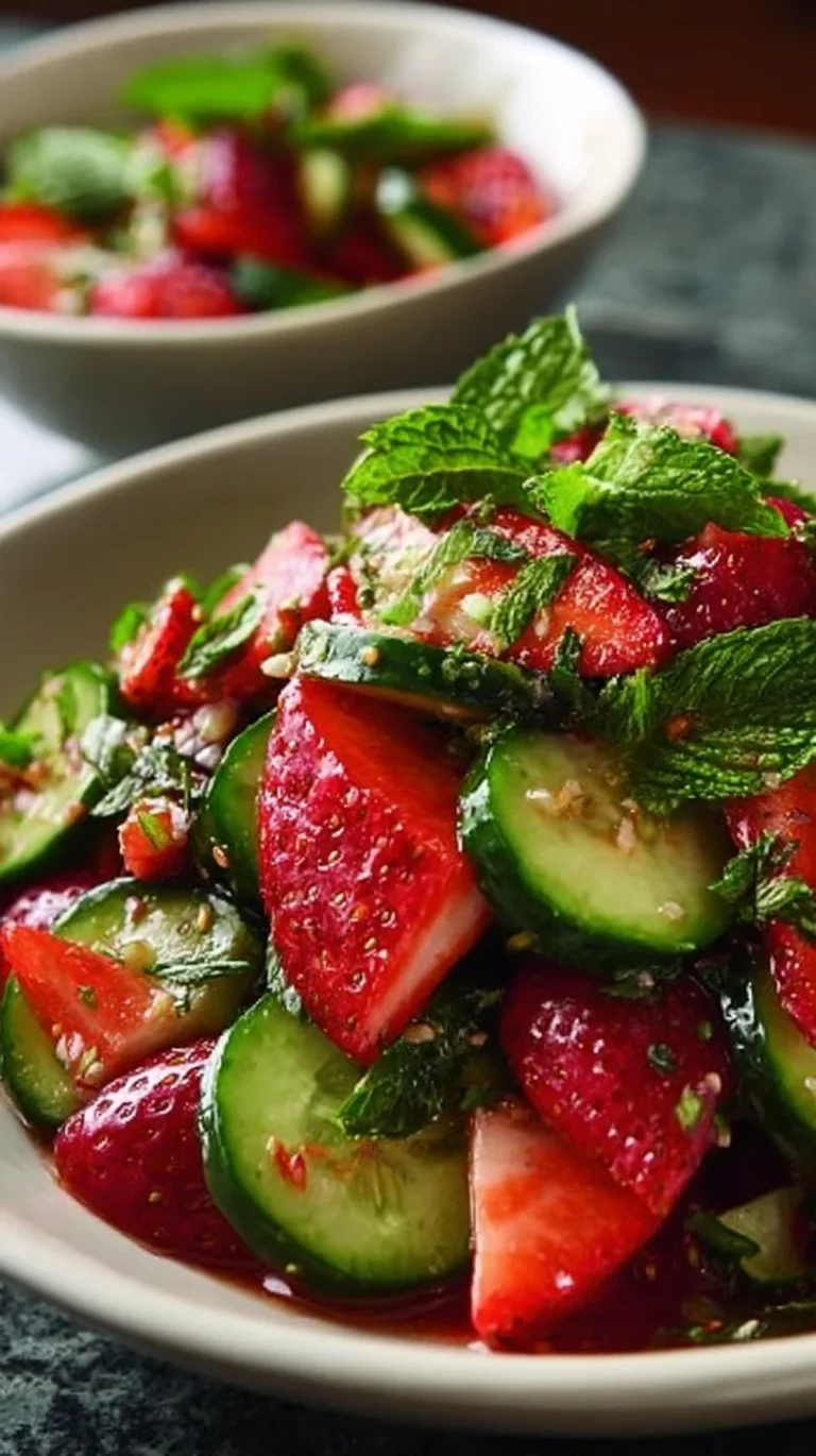 Fresh Cucumber Strawberry Salad served in a bowl