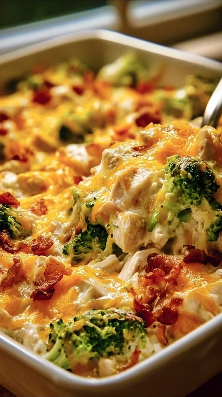 Delicious low carb chicken casserole served in a baking dish.