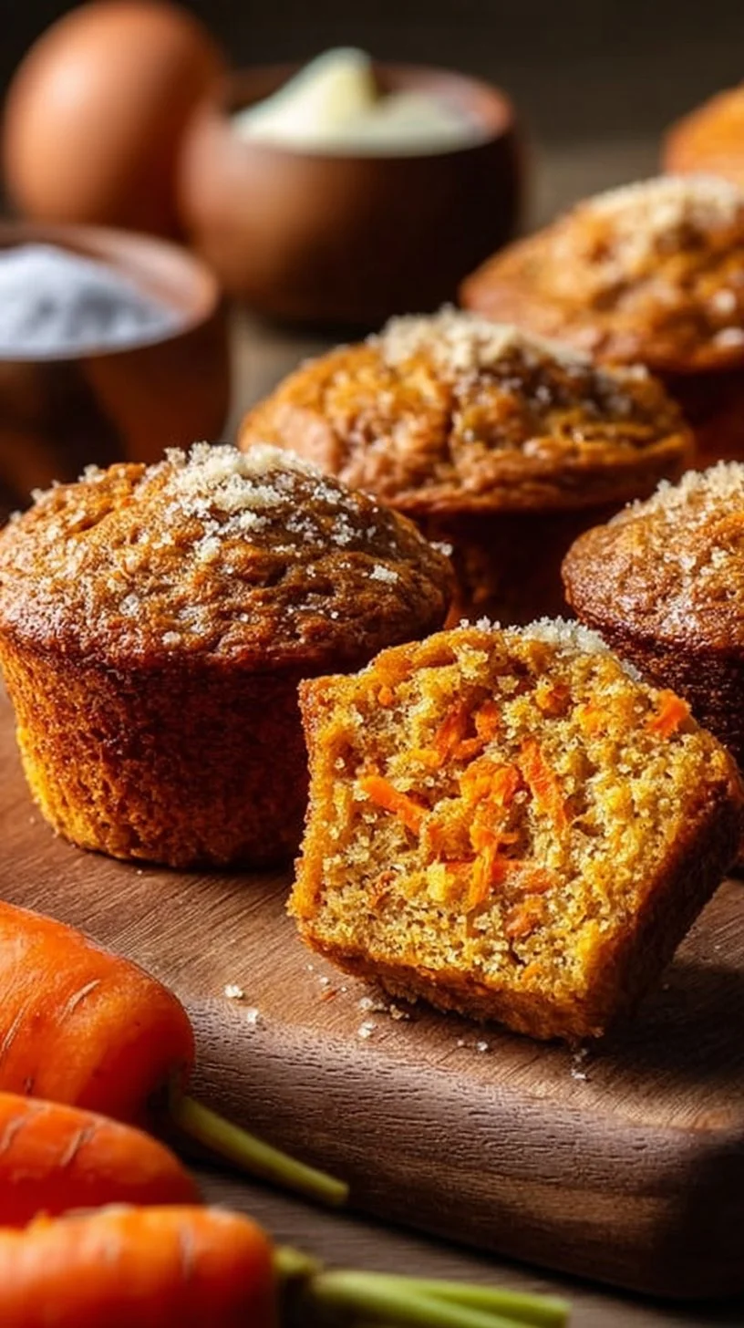 Flourless spiced carrot Greek yogurt muffin-cakes on a wooden table
