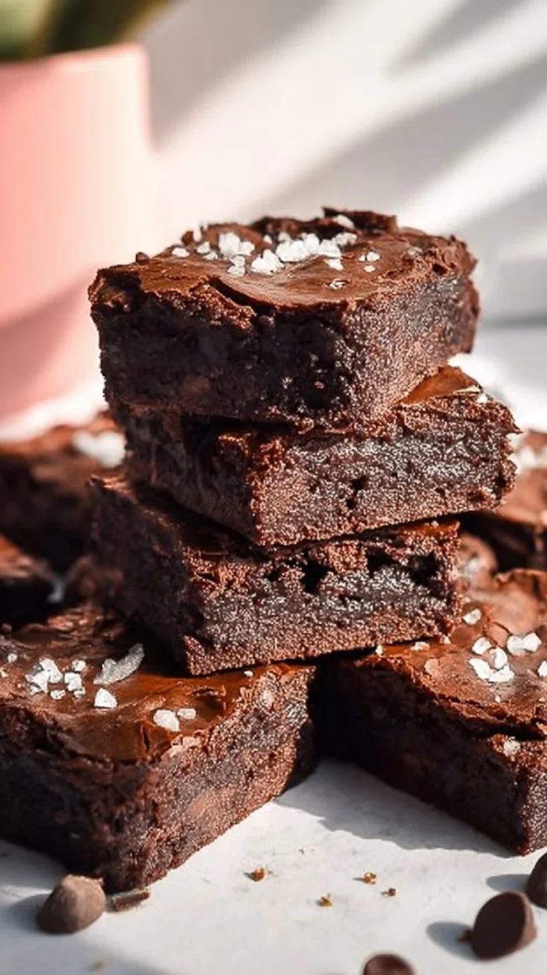 Delicious Greek Yogurt Brownies topped with chocolate chips on a white plate.