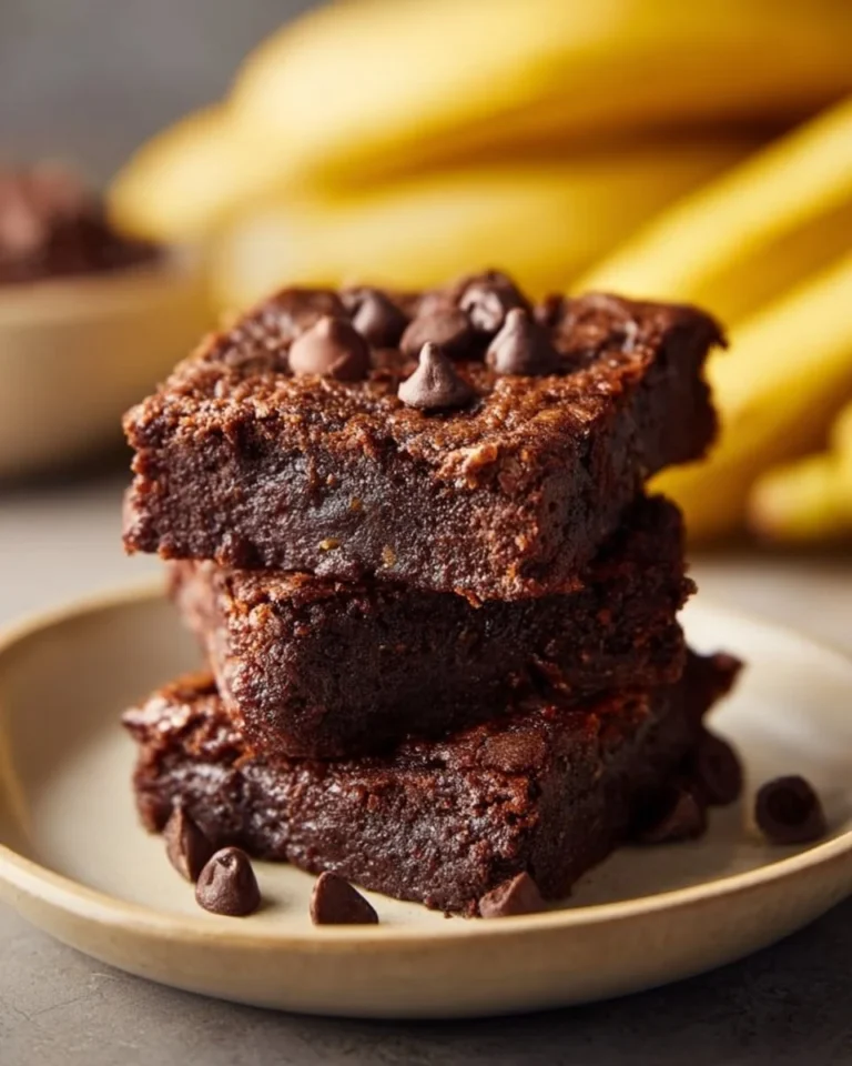 Delicious healthy banana brownies made with ripe bananas and wholesome ingredients