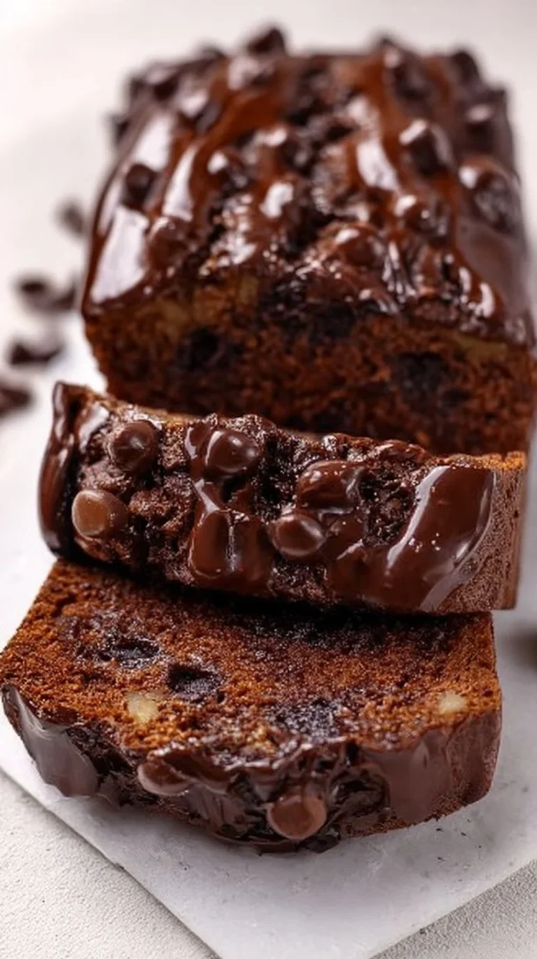 Slice of high-protein chocolate banana bread on a wooden table