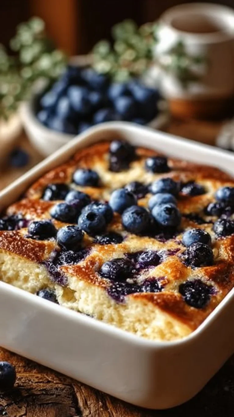 High-Protein Lemon Blueberry Breakfast Bake with fresh blueberries and lemon zest