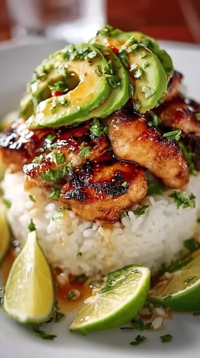 Honey Lime Chicken served with Avocado Rice Stack for meal prep